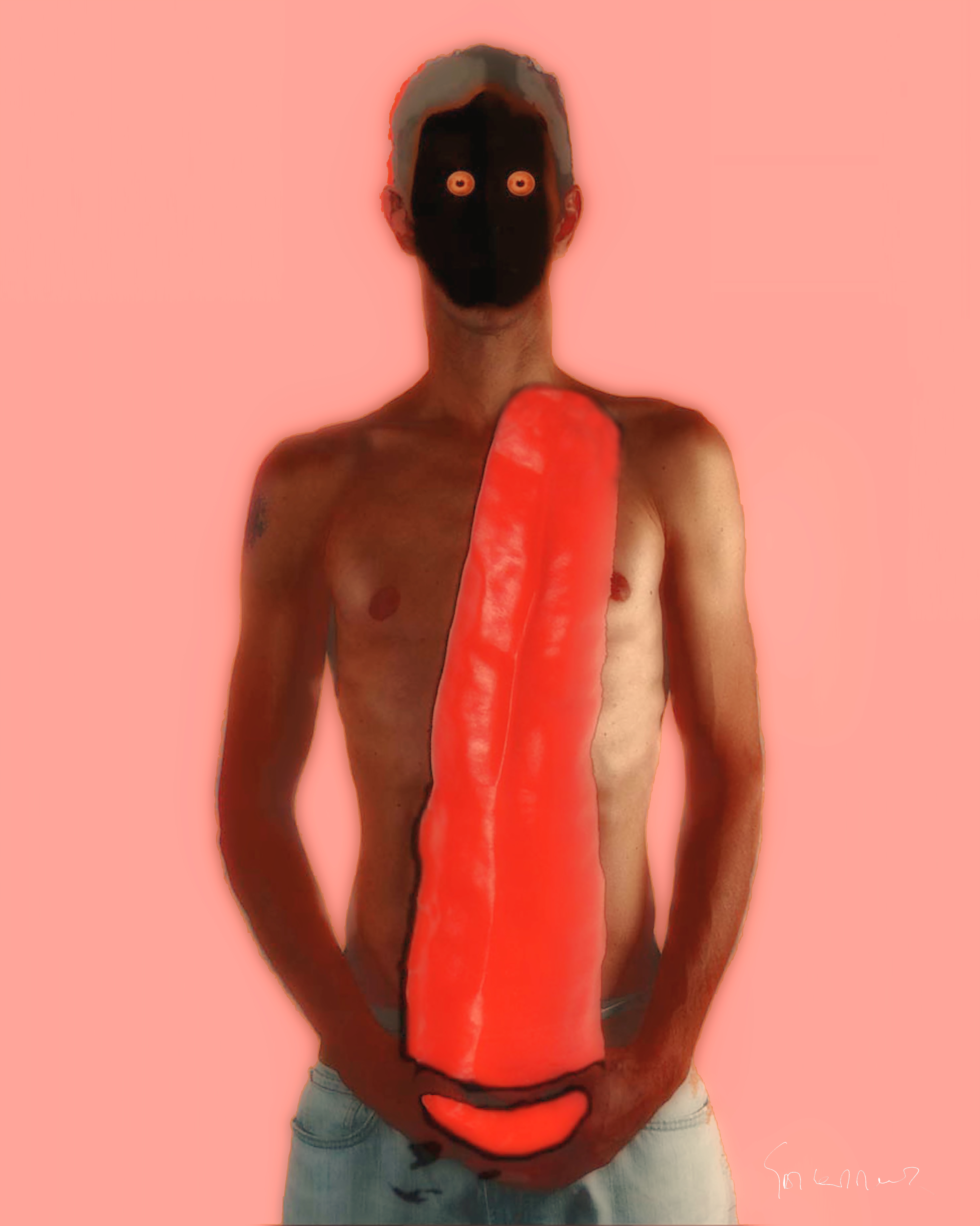 Kunst: Man with red pepper v2021_1 van kunstenaar Geert Lemmers