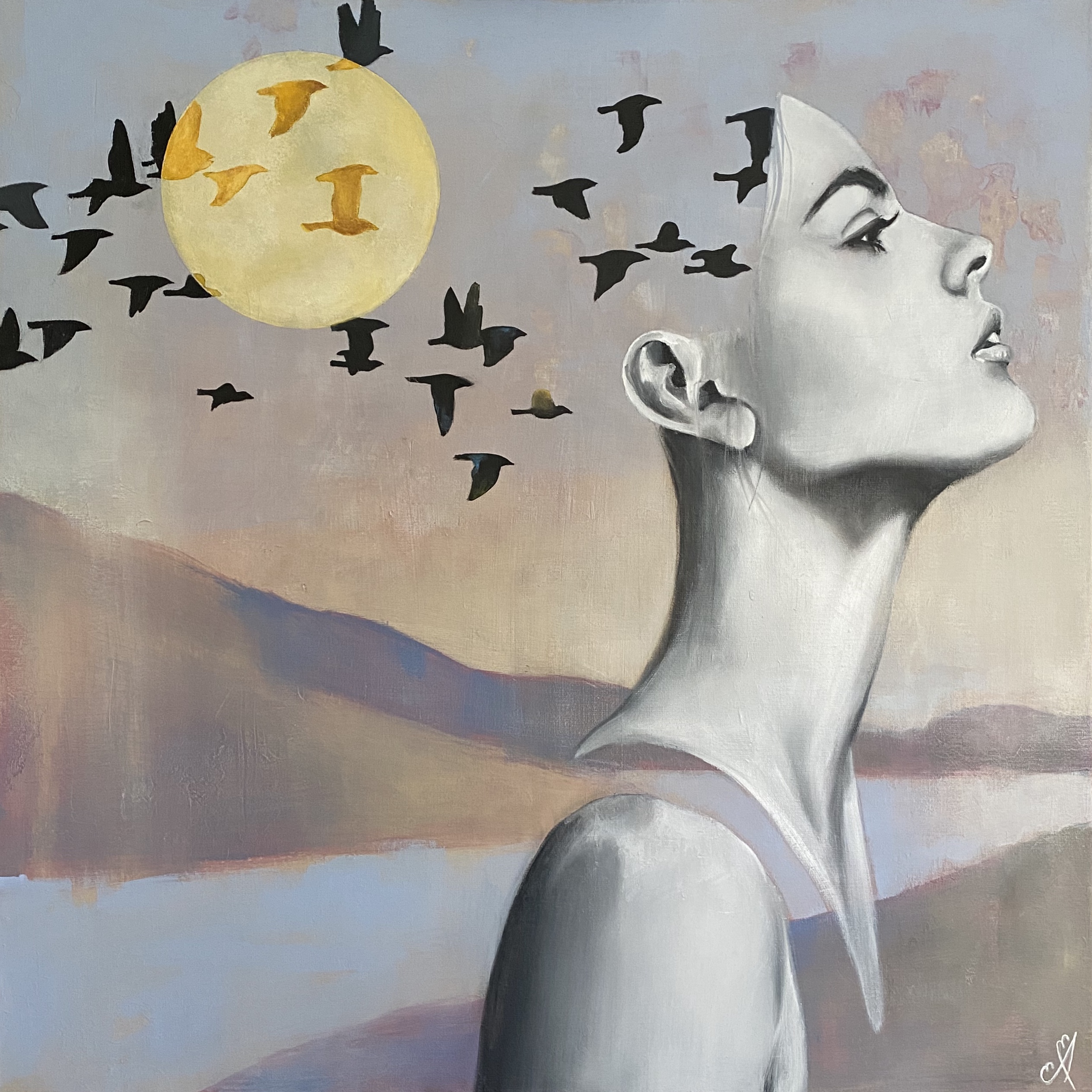 Kunst: Open sky, flock of thoughts van kunstenaar Angelique-Mathijssen-van-den Bosch