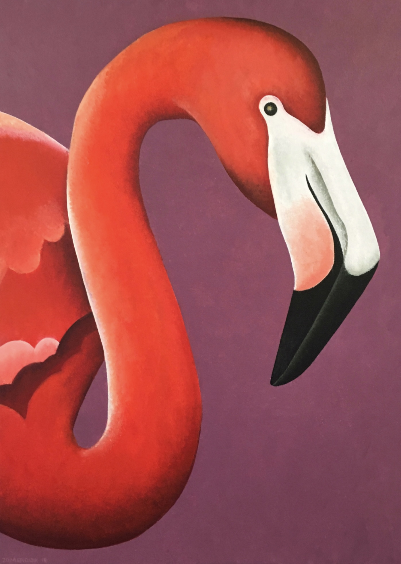 Kunst: Portret van een flamingo II van kunstenaar Yvonne Zomerdijk