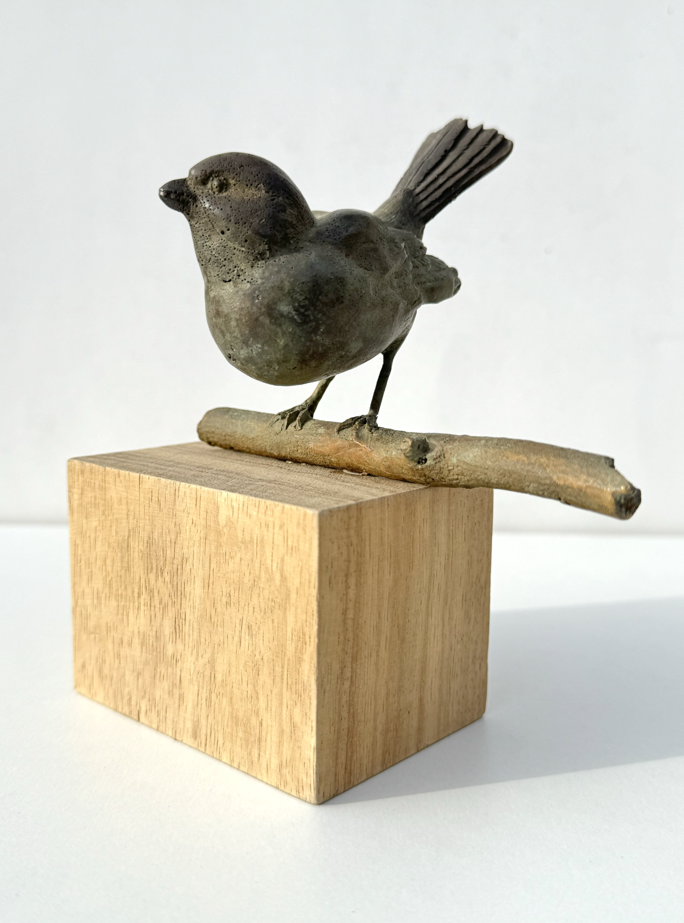 Kunst: vogel m ‘poten op takje’ van kunstenaar Tonny de  Brouwer