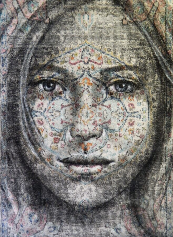 Kunst: Portrait of Zanthe, painted on a new carpet(XXXL) van kunstenaar Jacqueline Klein-Breteler