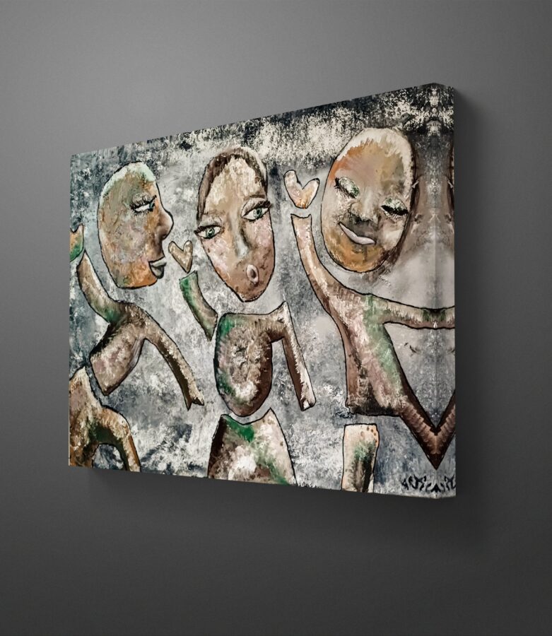 Kunst: ” thuis gaven, home party” 120×80cm van kunstenaar Carla Broeckx