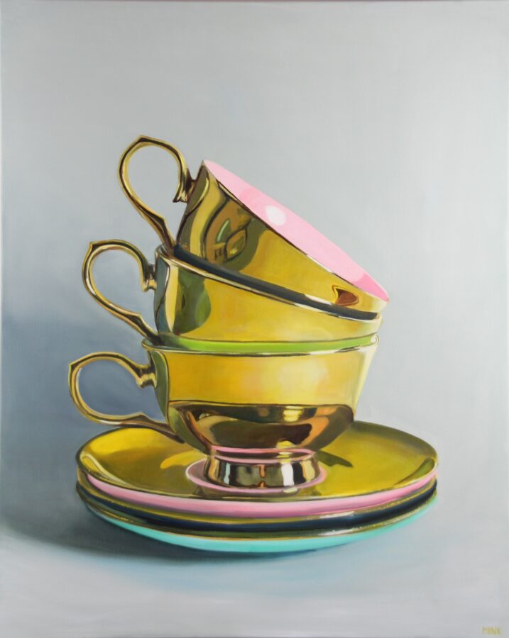 Kunst: Melbourne – 3 Golden Stapled Cups van kunstenaar Minke Buikema