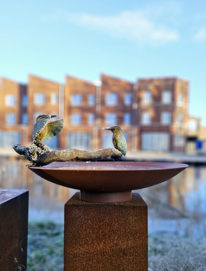 Kunst: Kingfishers on water scale van kunstenaar Chris Gadiot