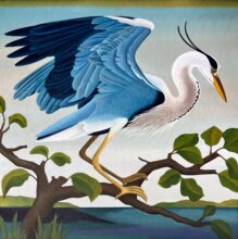 Kunst: Dalende blauwe reiger van kunstenaar Yvonne Zomerdijk