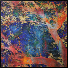 Kunst: Gold & Ultramarine tree leaves van kunstenaar Karin Vermeer