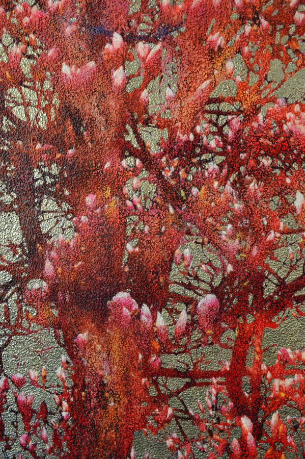 Kunst: Awakening pink and orange magnolia van kunstenaar Karin Vermeer
