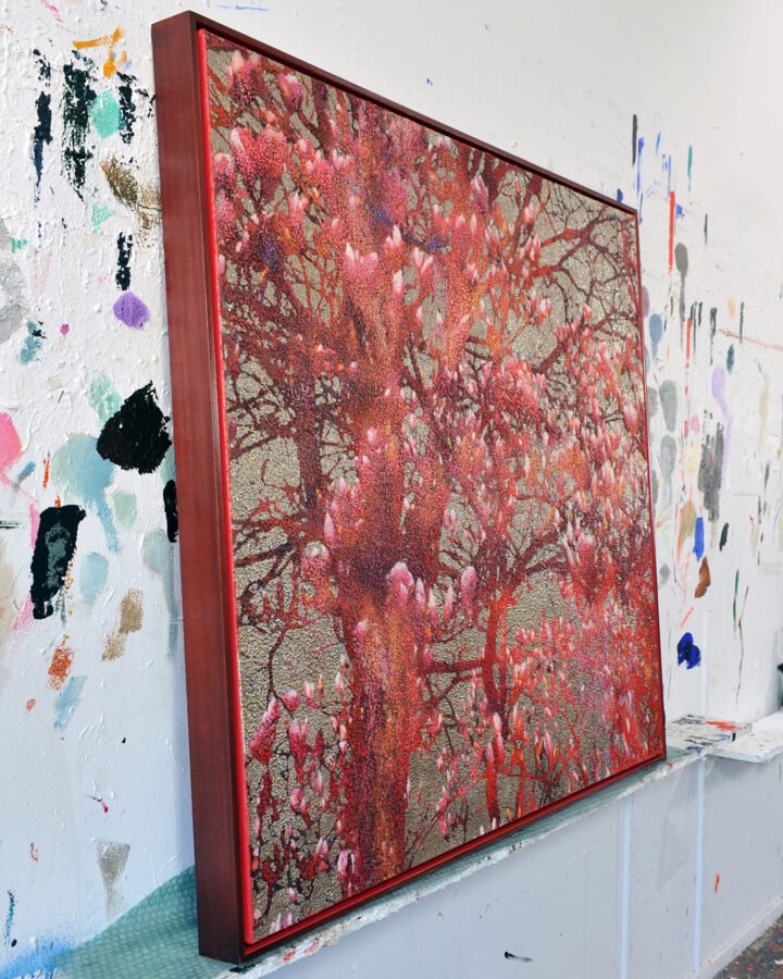 Kunst: Awakening pink and orange magnolia van kunstenaar Karin Vermeer