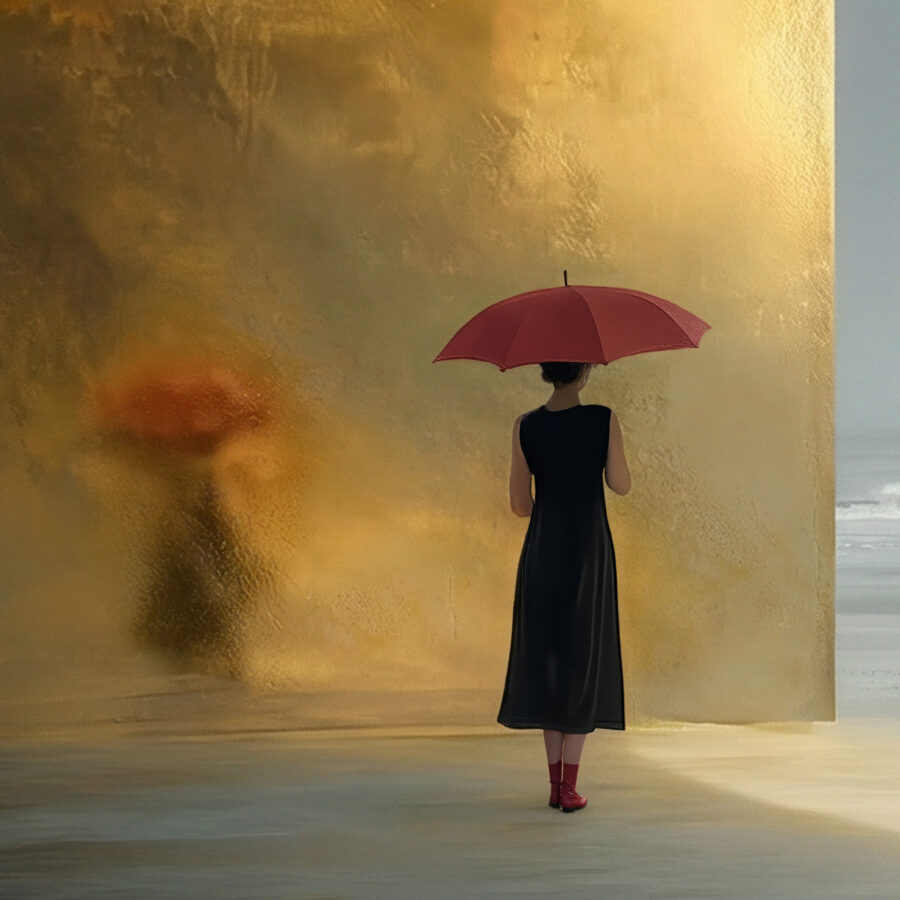 Kunst: Woman with Red Umbrella 6 van kunstenaar Barend Houtsmuller
