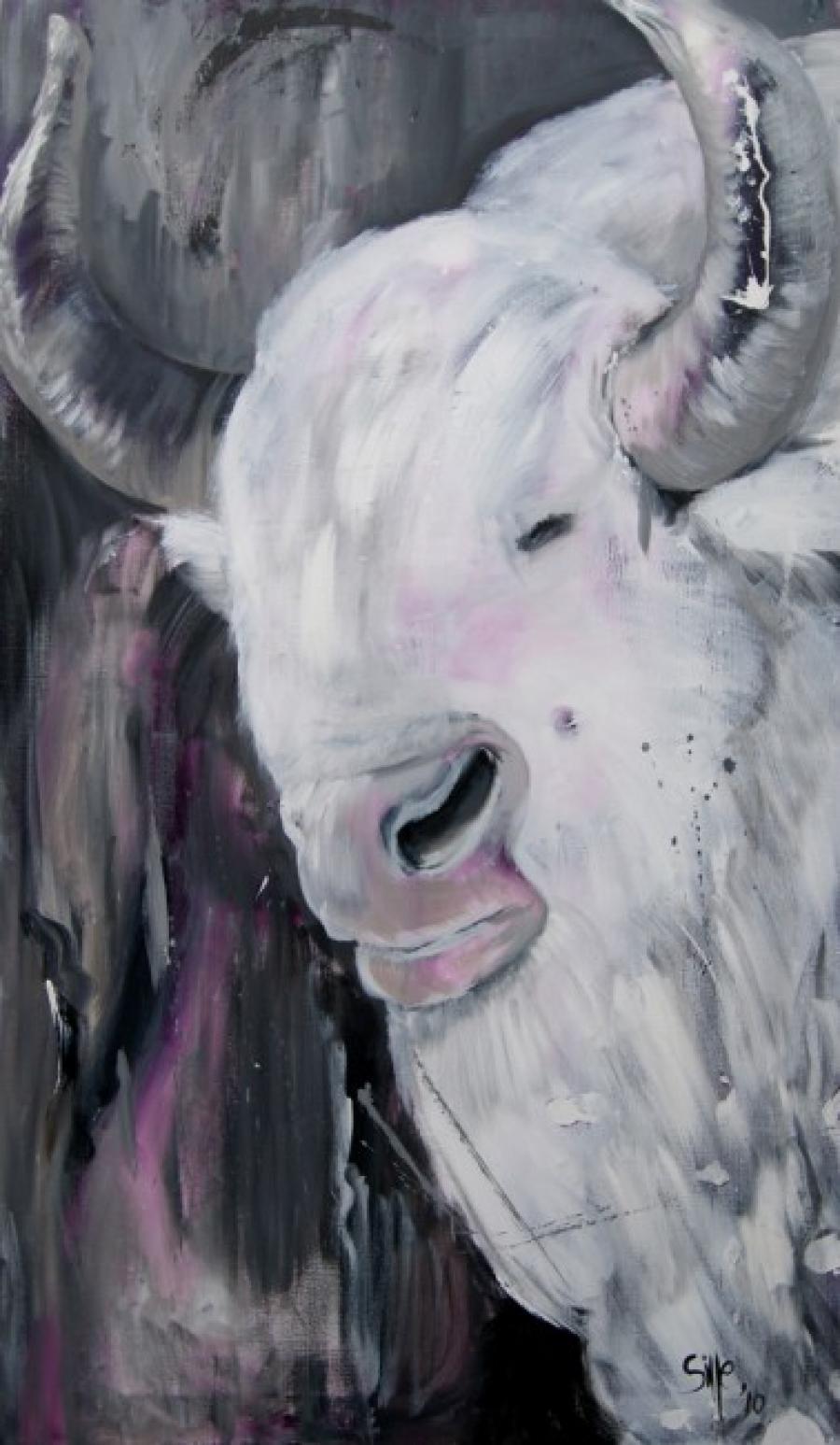 Kunst: Albino buffalo II van kunstenaar Tamara Sille