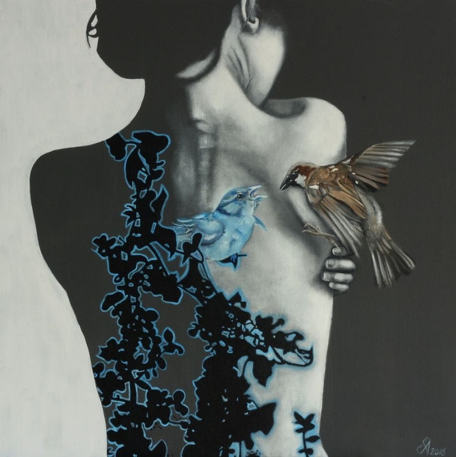 Kunst: Blue Bird (Under my skin) van kunstenaar Angelique-Mathijssen-van-den Bosch