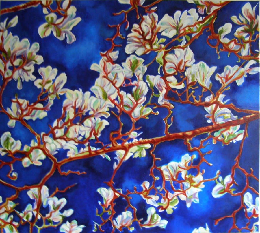 Kunst: Magnolia in blue van kunstenaar Sanneke S.I. Griepink