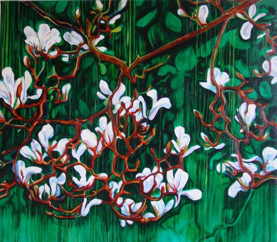 Kunst: Magnolia in green van kunstenaar Sanneke S.I. Griepink