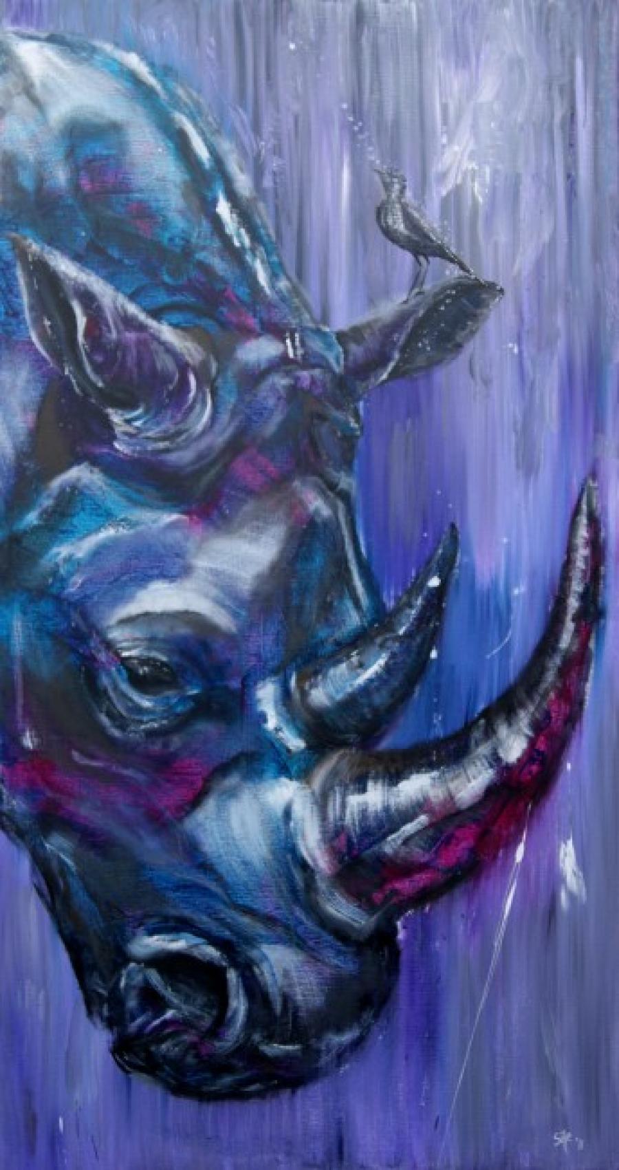 Kunst: Purple Rhino I van kunstenaar Tamara Sille