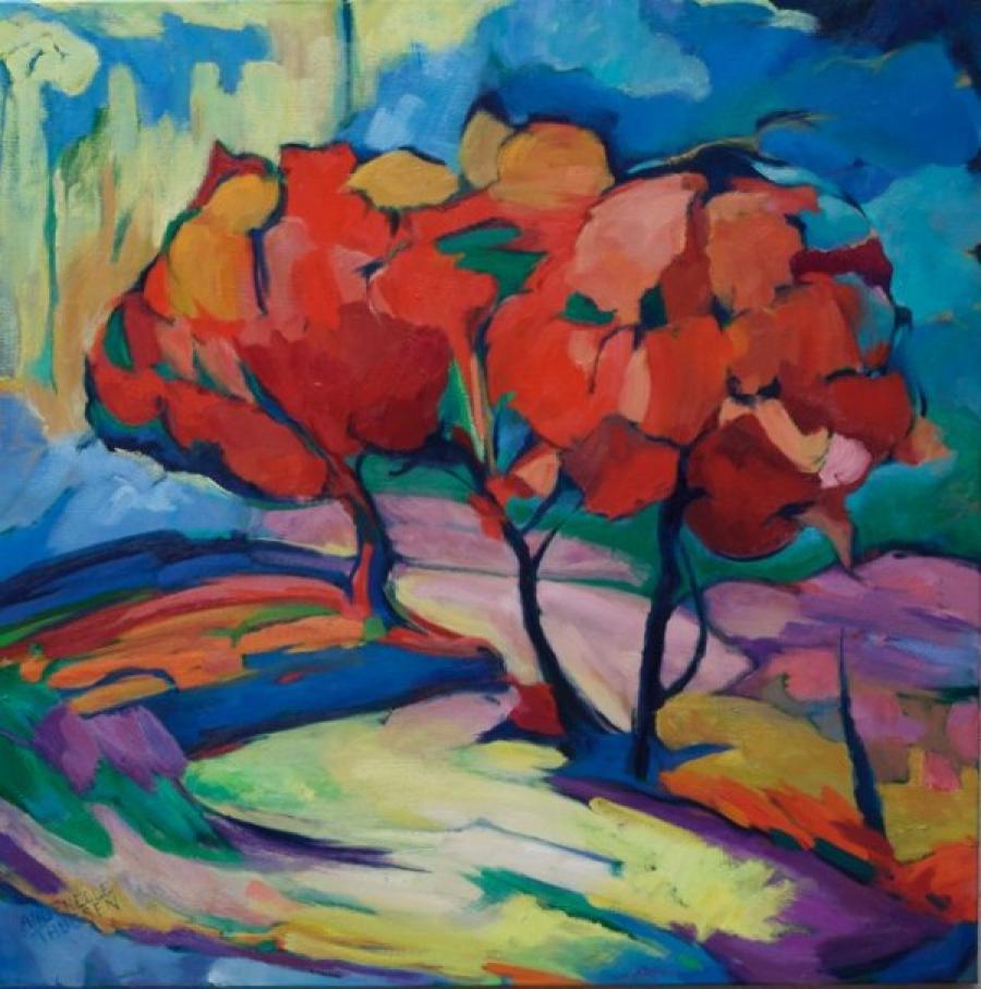 Kunst: The red trees van kunstenaar Angenelle Thijssen